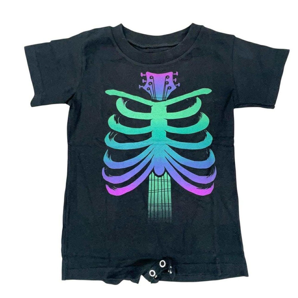 Mad Engine Baby 24M Black Guitar Skeleton Graphic Tee Romper‎ Bodysuit NEW